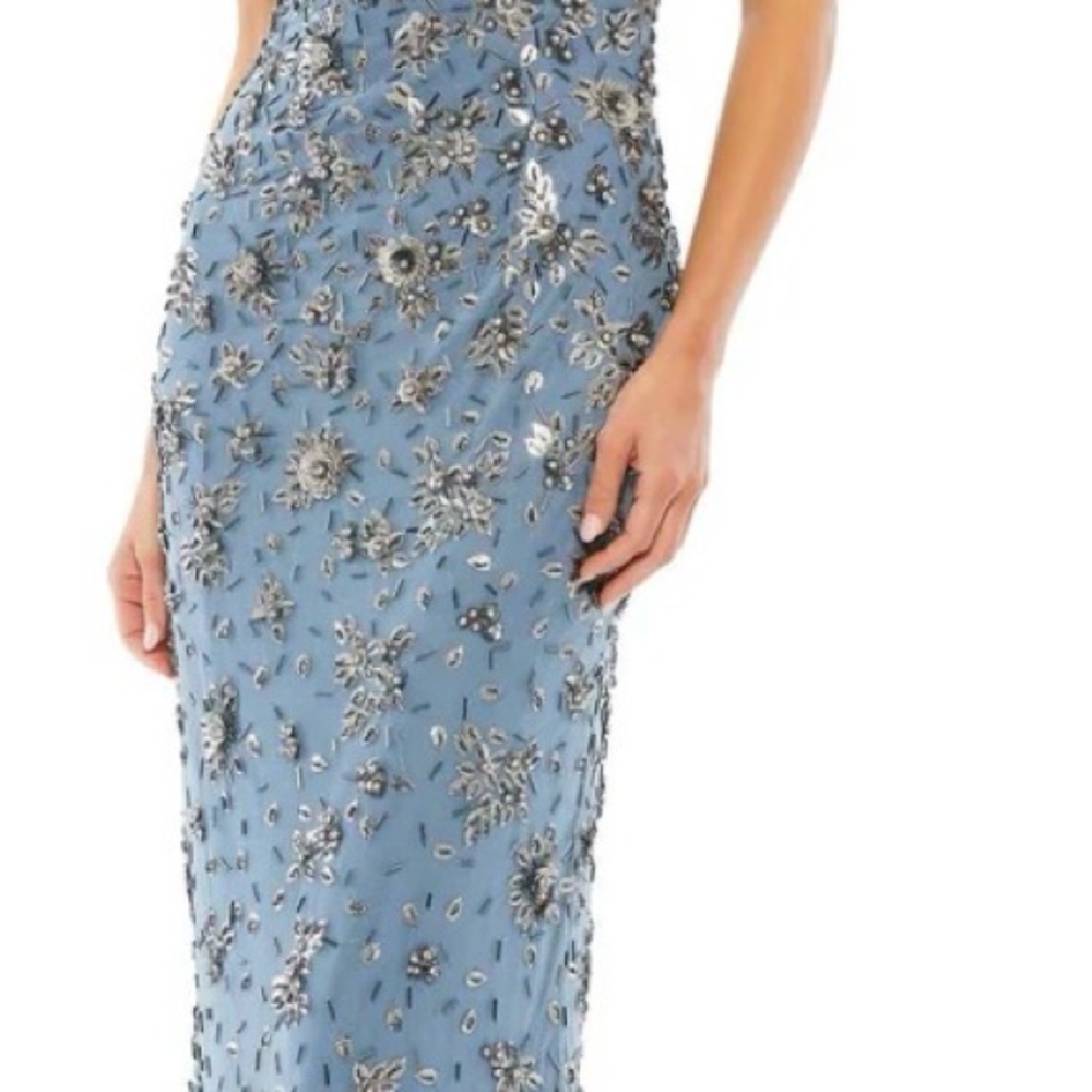 Floral embellished scoop neck evening gown - Slate grey